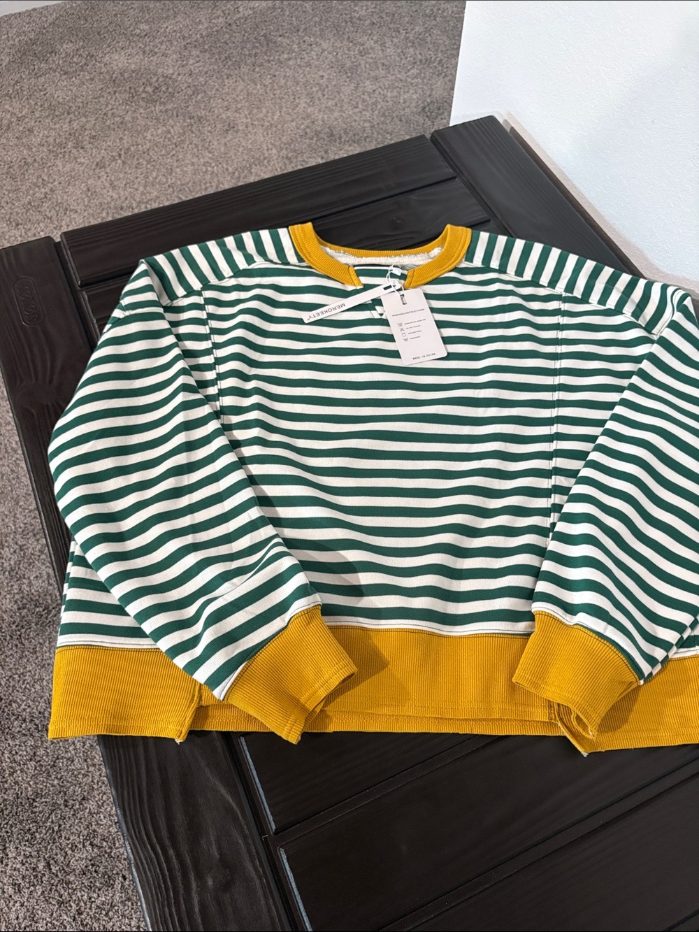 Striped Green and White women Sweatshirt